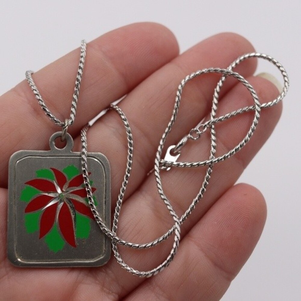Blackington Pewter Poinsettia Christmas Necklace